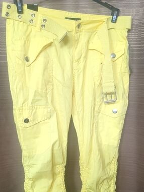 Bright Yellow Women's Cargo Capris with Belt